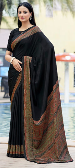 Black and Grey color Saree in Crepe Silk fabric with Printed work