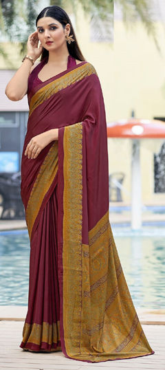Purple and Violet color Saree in Crepe Silk fabric with Printed work