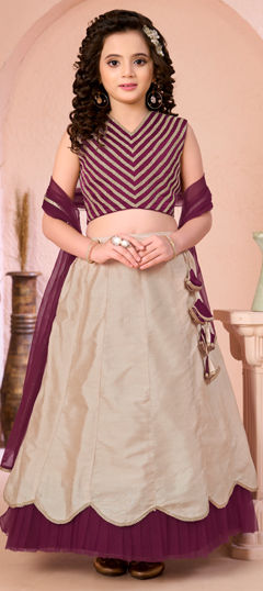 Purple and Violet color Kids Lehenga in Silk cotton fabric with Thread work