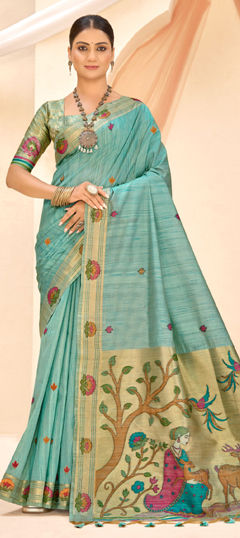 Blue color Saree in Jamawar fabric with Printed work