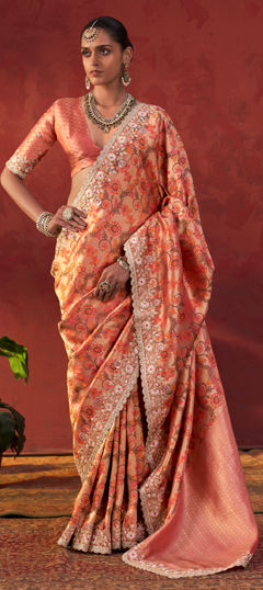 Pink and Majenta color Saree in Viscose fabric with Embroidered, Lace, Printed, Sequence, Zari work