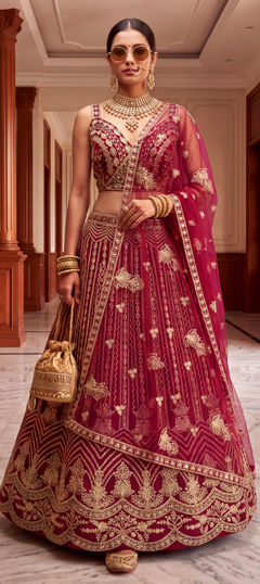 Pink and Majenta color Lehenga in Net fabric with Embroidered, Sequence, Zari work