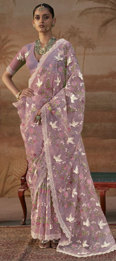Pink and Majenta color Saree in Organza Silk fabric with Embroidered, Sequence work
