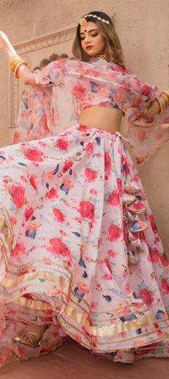 Pink and Majenta color Lehenga in Muslin fabric with Floral, Gota Patti, Printed work
