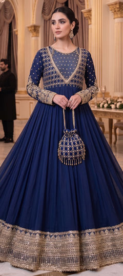 Blue color Salwar Kameez in Georgette fabric with Sequence work