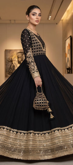 Black and Grey color Salwar Kameez in Georgette fabric with Sequence work