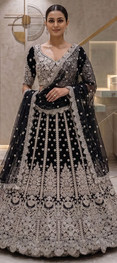 Black and Grey color Lehenga in Net fabric with Embroidered, Sequence work