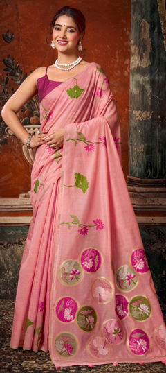 Pink and Majenta color Saree in Cotton Flex fabric with Floral, Printed work