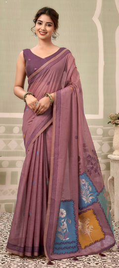 Purple and Violet color Saree in Cotton fabric with Block Print work