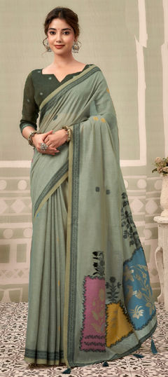 Black and Grey color Saree in Cotton fabric with Block Print work