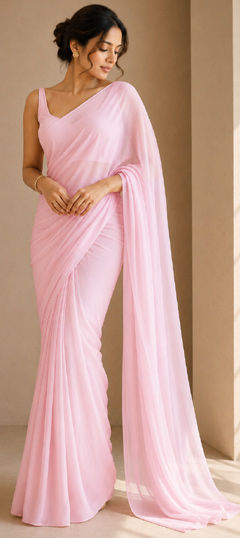 Pink and Majenta color Saree in Georgette fabric with Thread work