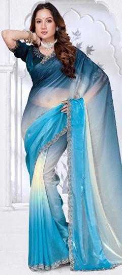 Blue color Saree in Tissue fabric with Zircon work
