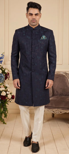 Blue color IndoWestern Dress in Rayon fabric with Thread work