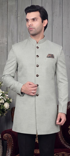 Black and Grey color Kurta in Jacquard fabric with Weaving work