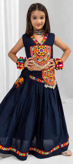 Blue color Kids Lehenga in Rayon fabric with Embroidered, Lace, Patch work