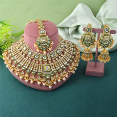 Gold Rodium Polish Gold color Necklace in Metal Alloy studded with CZ Diamond, Kundan, Pearl