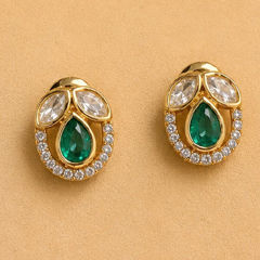 Gold Rodium Polish Green, White and Off White color Earrings in Metal Alloy studded with Kundan