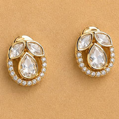 Gold Rodium Polish White and Off White color Earrings in Metal Alloy studded with Kundan