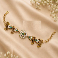 Gold Rodium Polish Green color Bracelet in Copper studded with CZ Diamond