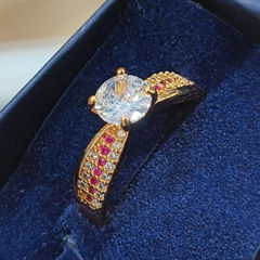 Gold Rodium Polish Pink and Majenta color Ring in Copper studded with CZ Diamond