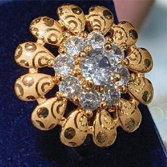Gold Rodium Polish White and Off White color Ring in Copper studded with CZ Diamond
