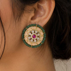 Gold Rodium Polish Pink and Majenta color Earrings in Copper studded with CZ Diamond