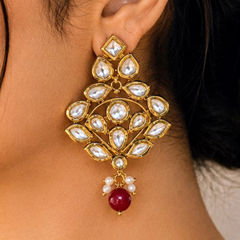Gold Rodium Polish White and Off White color Earrings in Copper studded with CZ Diamond