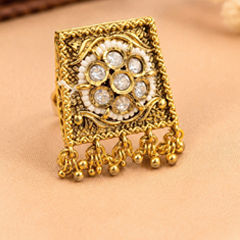 Gold Rodium Polish White and Off White color Ring in Copper studded with CZ Diamond