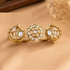 Gold Rodium Polish White and Off White color Ring in Copper studded with CZ Diamond