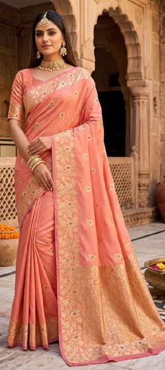 Pink and Majenta color Saree in Banarasi Silk fabric with Weaving, Zari work