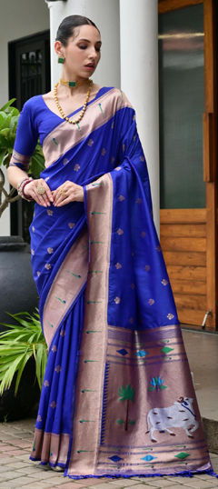 Blue color Saree in Banarasi Silk fabric with Weaving work
