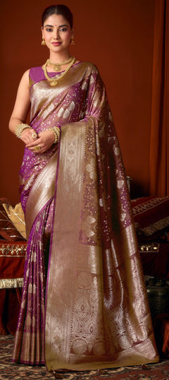 Purple and Violet color Saree in Silk fabric with Weaving work