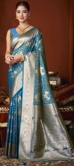 Blue color Saree in Silk fabric with Weaving work
