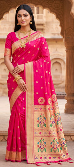 Pink and Majenta color Saree in Silk fabric with Weaving, Zari work
