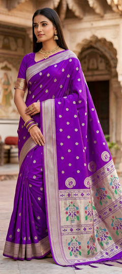 Purple and Violet color Saree in Silk fabric with Weaving, Zari work