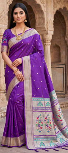 Purple and Violet color Saree in Silk fabric with Weaving, Zari work