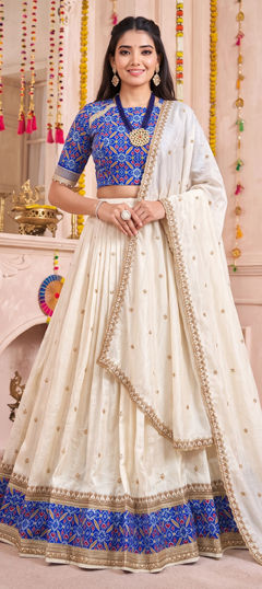 White and Off White color Lehenga in Silk fabric with Embroidered, Sequence, Thread work