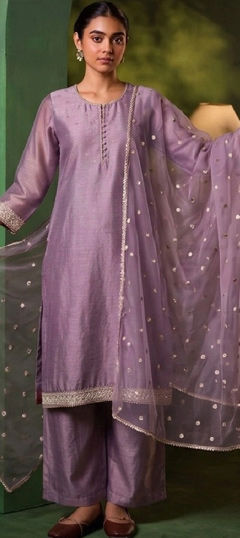 Purple and Violet color Salwar Kameez in Blended fabric with Embroidered, Sequence work