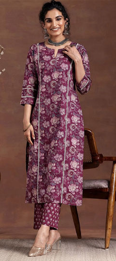 Purple and Violet color Salwar Kameez in Rayon fabric with Printed work