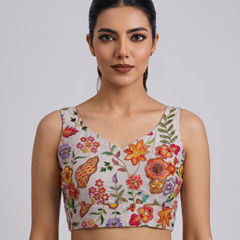White and Off White color Blouse in Viscose fabric with Embroidered, Sequence work