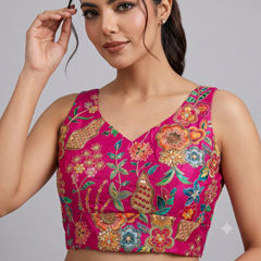Pink and Majenta color Blouse in Viscose fabric with Embroidered, Sequence work
