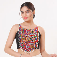 Black and Grey color Blouse in Cotton fabric with Mirror, Thread work