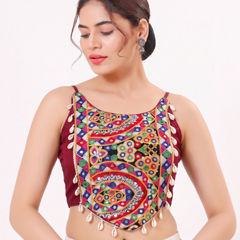 Red and Maroon color Blouse in Cotton fabric with Mirror, Thread work