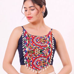 Blue color Blouse in Cotton fabric with Mirror, Thread work