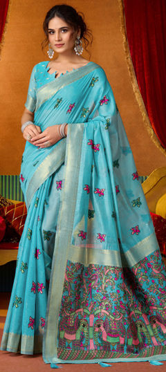 Blue color Saree in Silk fabric with Weaving work