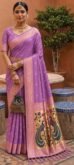 Purple and Violet color Saree in Silk fabric with Weaving, Zari work