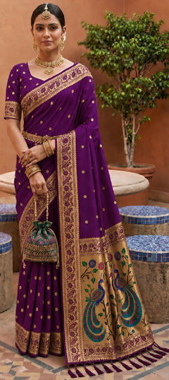 Purple and Violet color Saree in Silk fabric with Weaving, Zari work