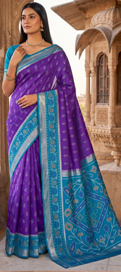Purple and Violet color Saree in Silk fabric with Weaving, Zari work