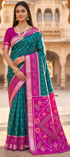 Green color Saree in Silk fabric with Weaving, Zari work