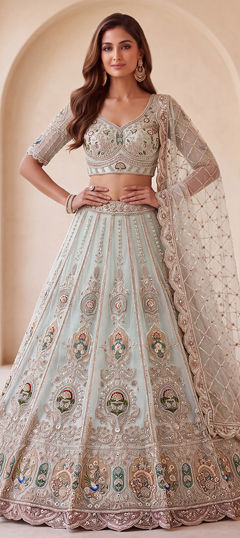 Blue color Lehenga in Net fabric with Sequence work